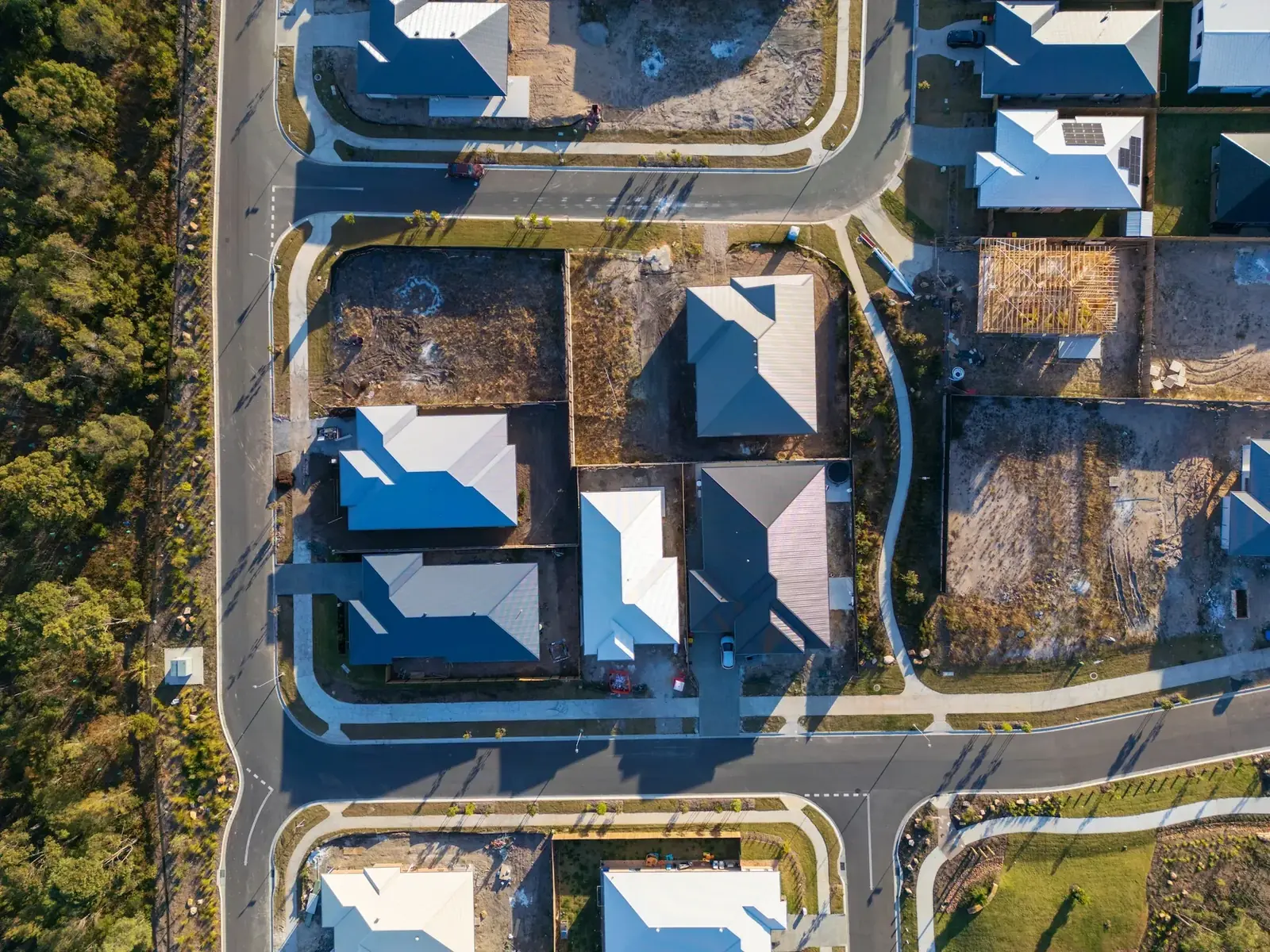 Aerial view of residential development sites