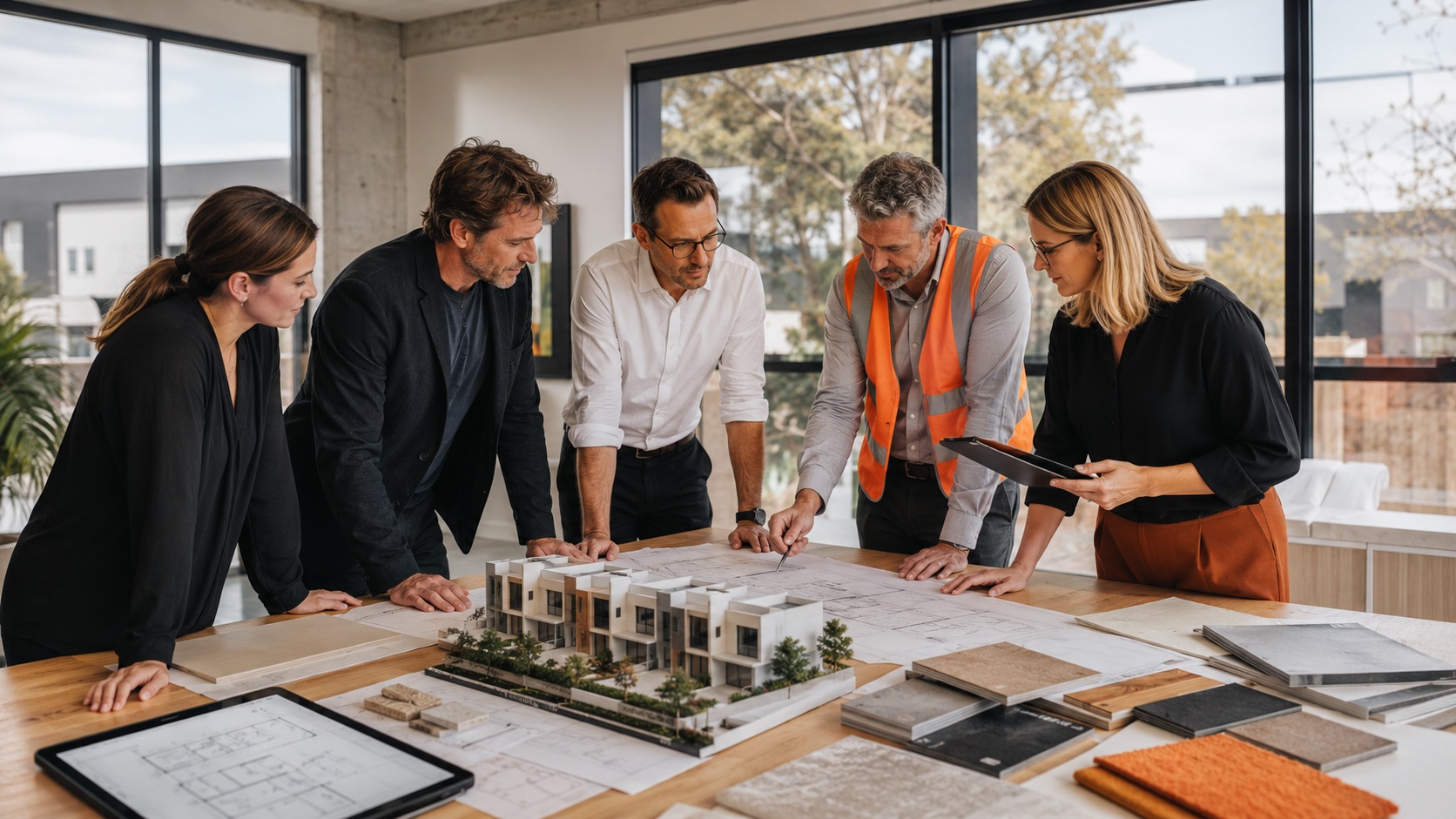 CPM design and consultant team coordinating around a project model